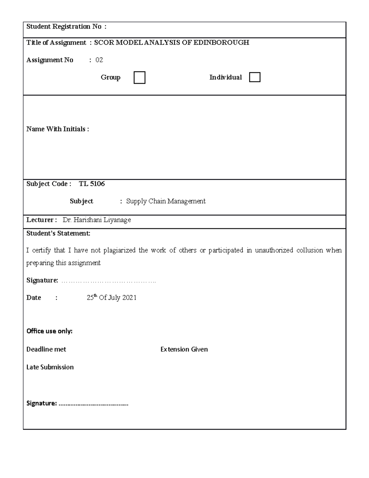 SCM Edinborough - Score mapping - Student Registration No : Title of ...