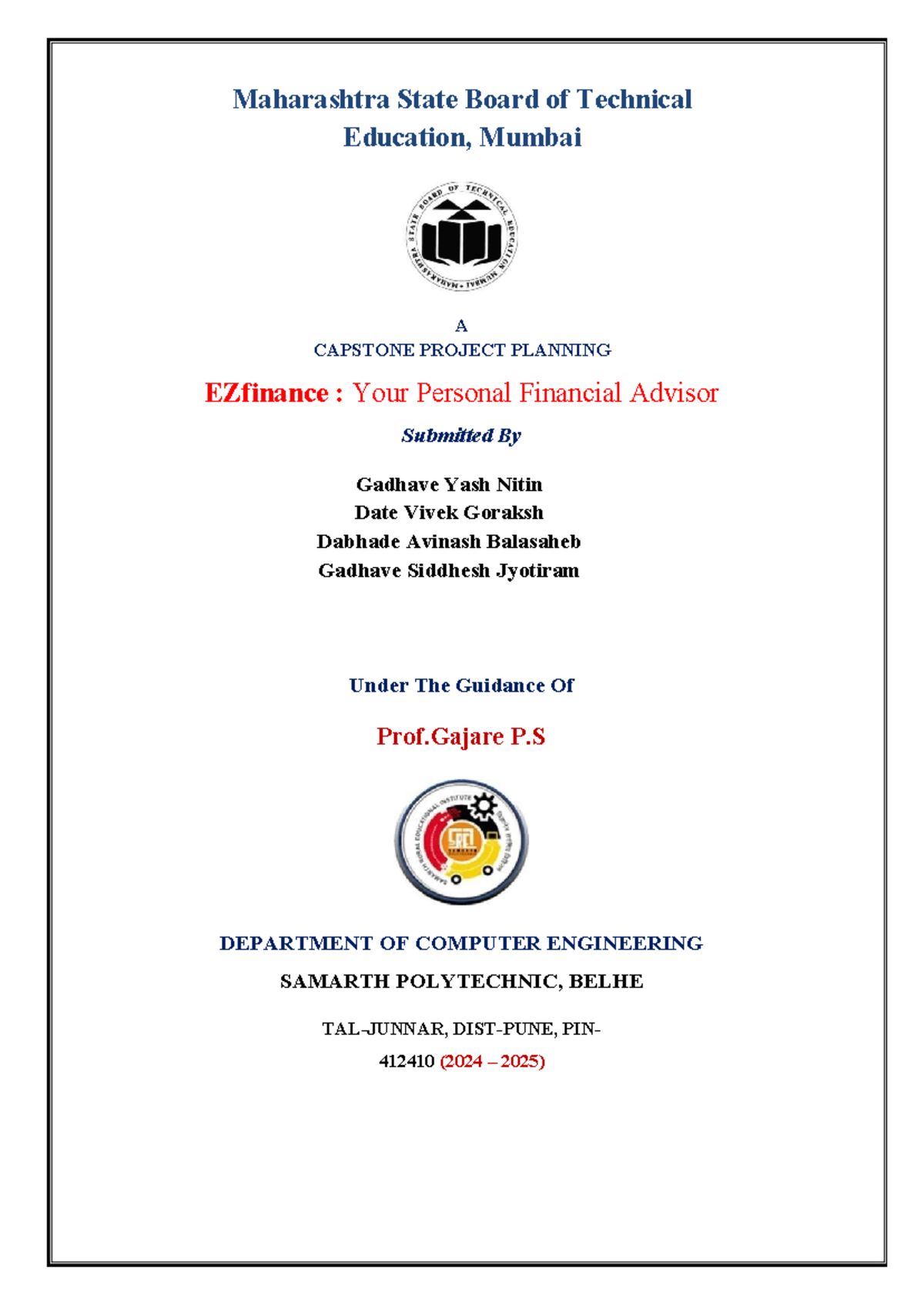 CPP Project Report Synopsis - Maharashtra State Board of Technical ...