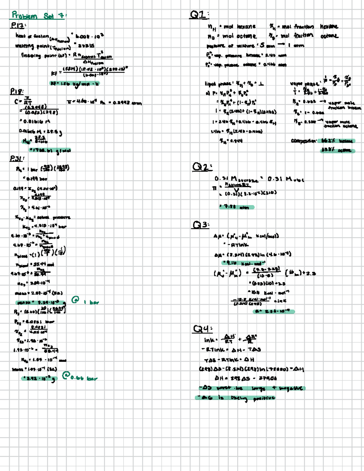 Chem 2820 - Problem Set 7 : : P. 17 : n = mol heyane = mol fraction ...