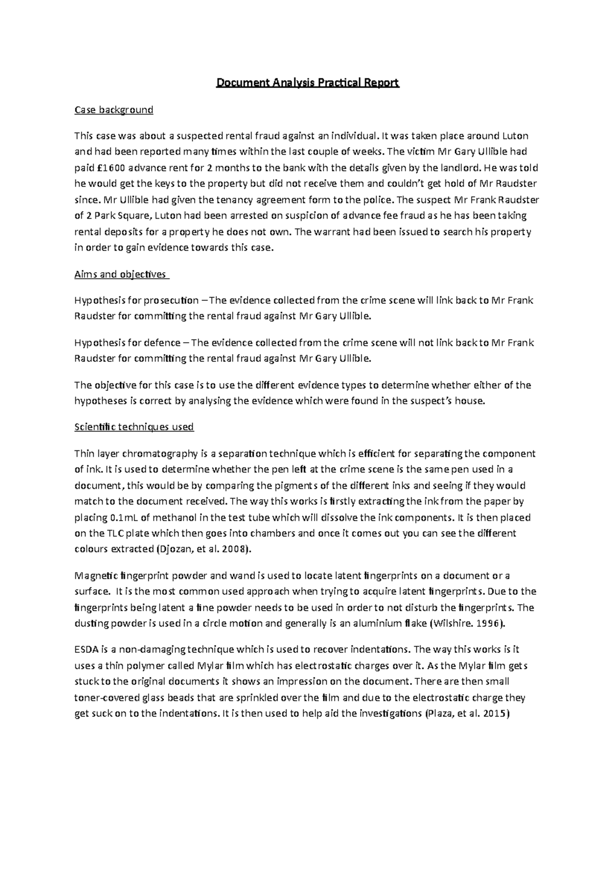 Document Analysis Practical Report - It was taken place around Luton ...