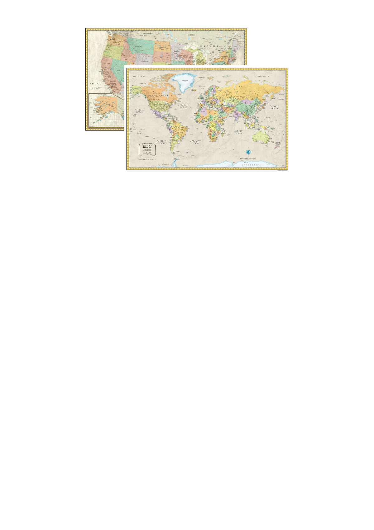 KINDLE RMC 32' X 50' Classic United States USA And World Wall Map Set ...