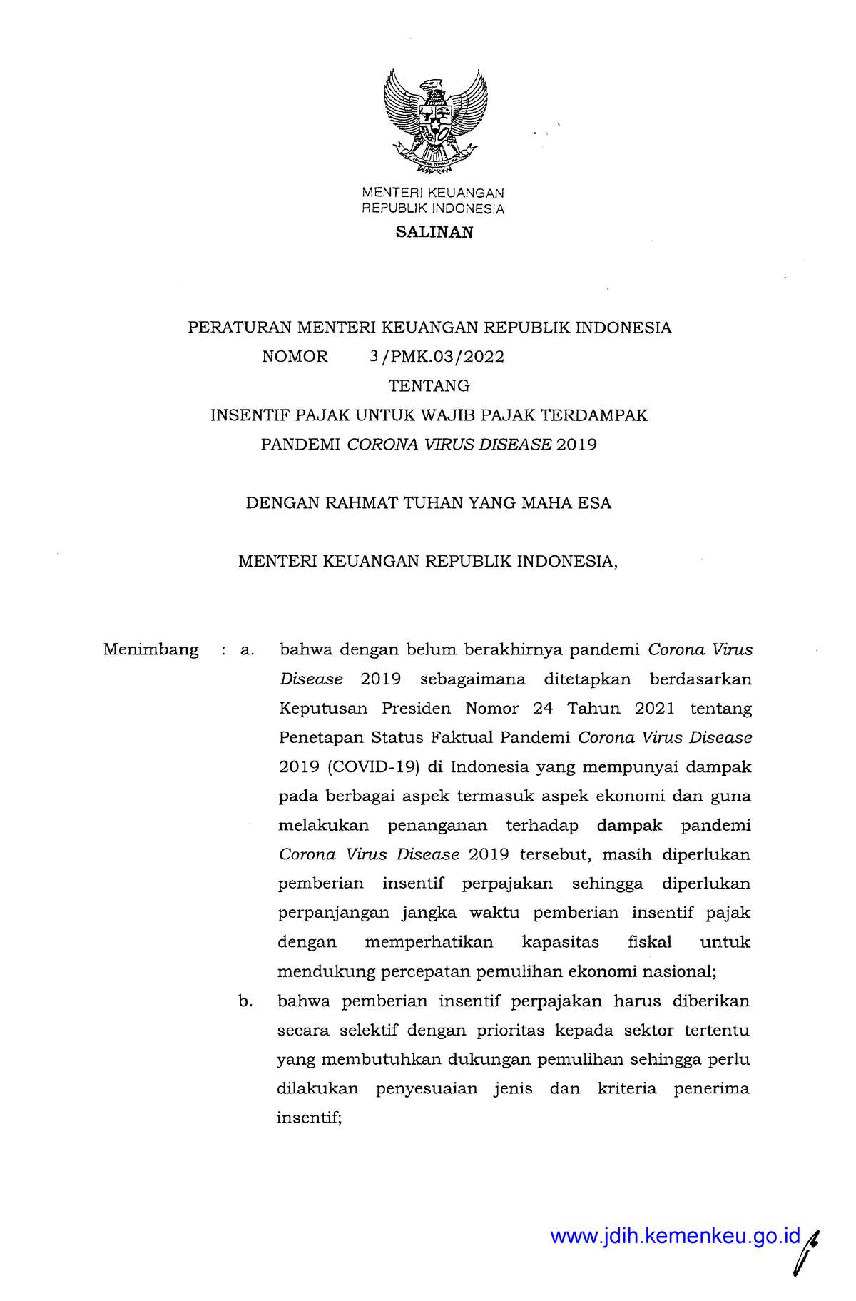 3 PMK - MENTER! KEUANGAN REPUBLIK INDONESIA SALINAN PERATURAN MENTER ...