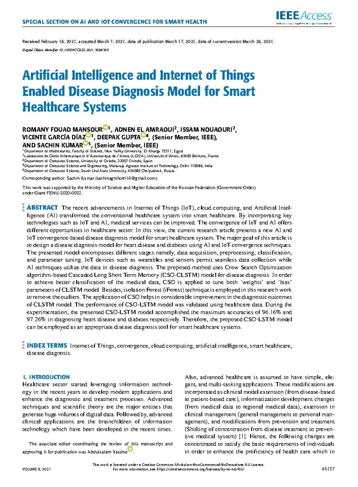 Artificial Intelligence and Internet of Things Enabled Disease ...