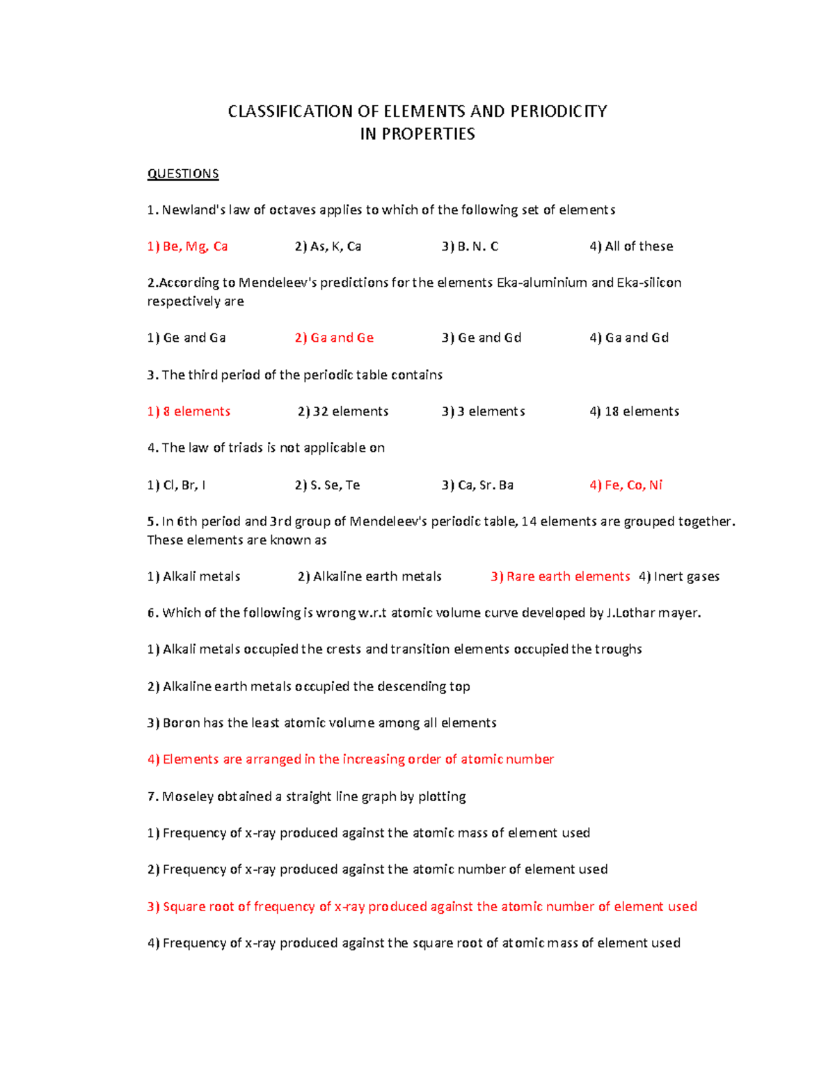 1 Chemistry NEET Questions AND Answers ; Classification OF Elements AND ...