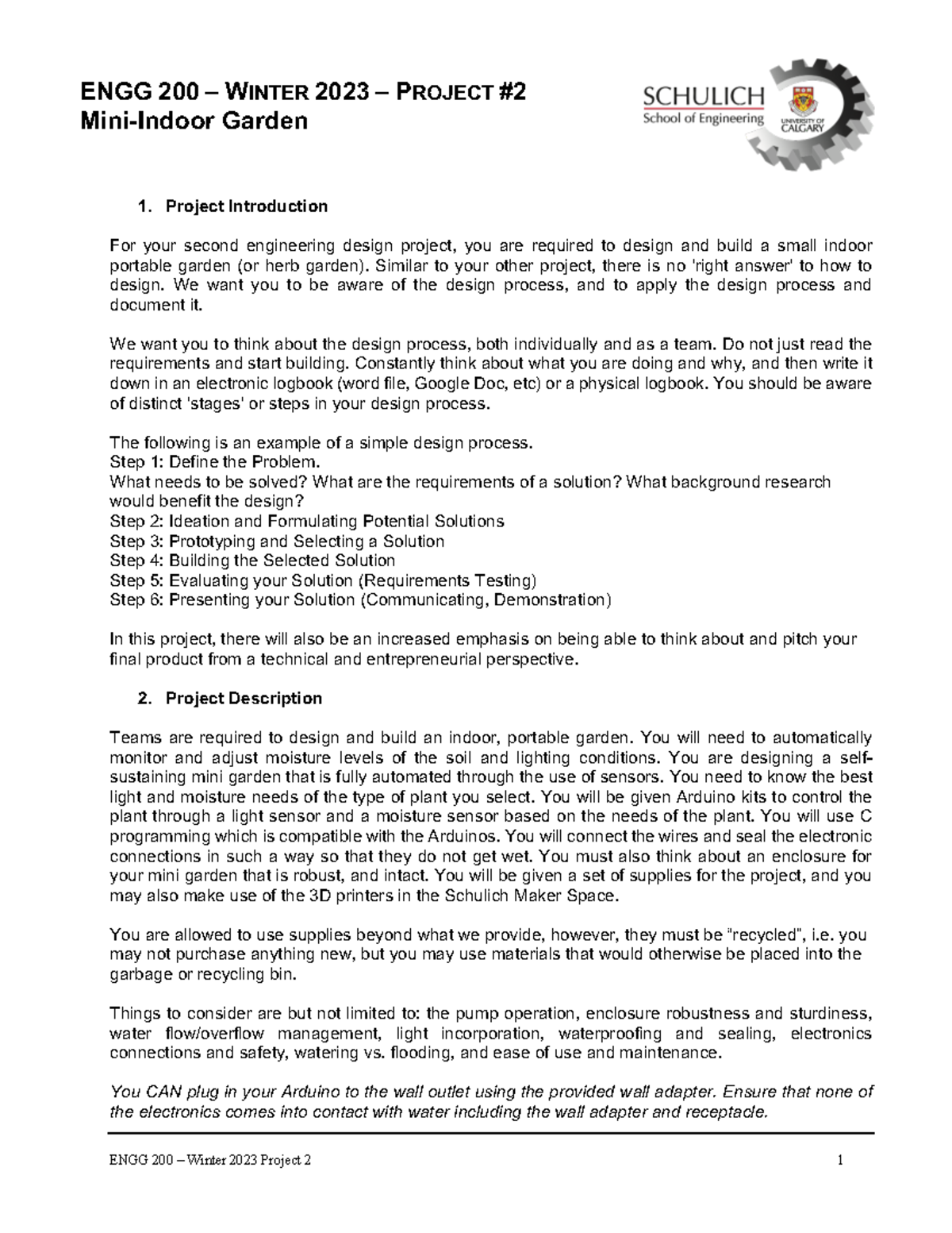 Engg 200 Project 2 Indoor Garden W2023 Revised 1 Project Introduction For Your Second Engg 200 Project 2 Indoor Garden W2023 Revised 1 Project Introduction For Your Second