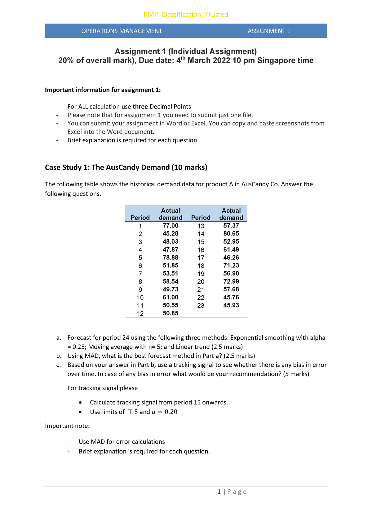 operations management assignment