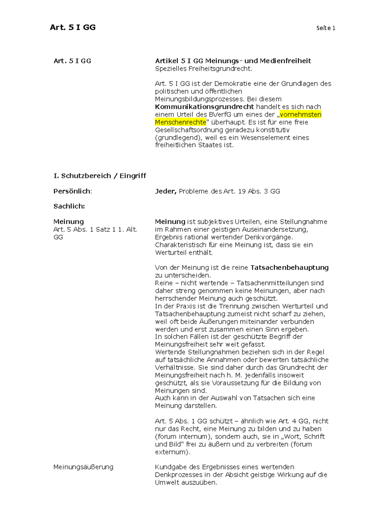 Art. 5 I GG Basis Zusammenfassung Staatsrecht II Art. 5 I GG