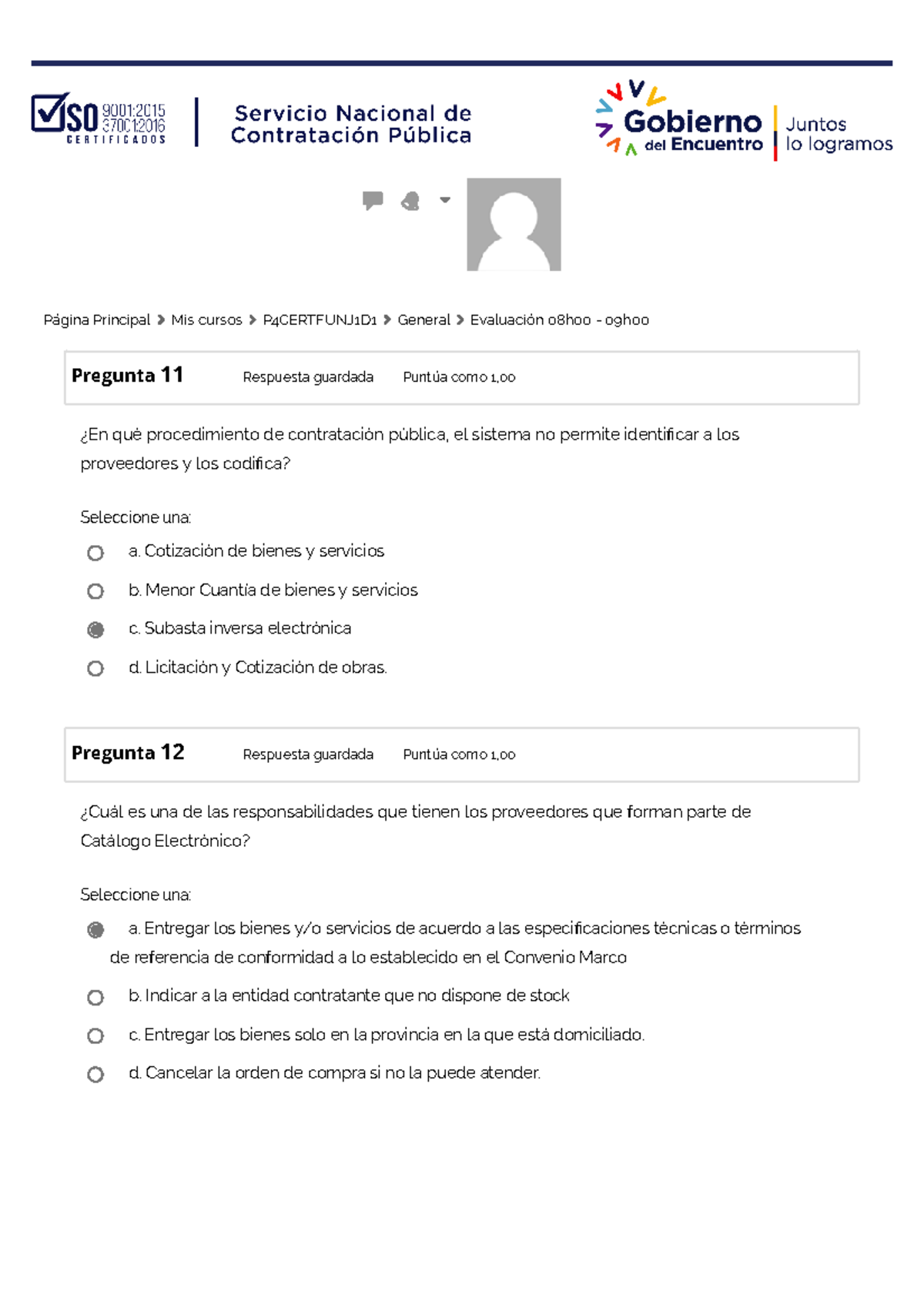 Examen Final Sercop - Normal - Pregunta 11 Respuesta Guardada Puntúa ...