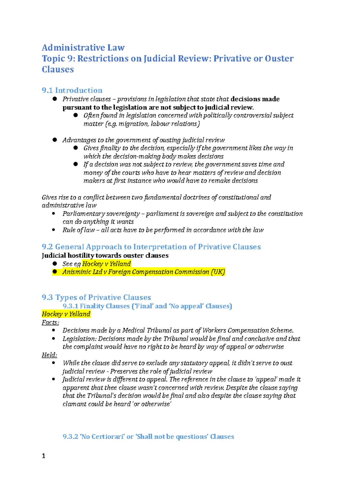 Admin Topic 9 - Privative Clauses - Administrative Law Topic 9 ...