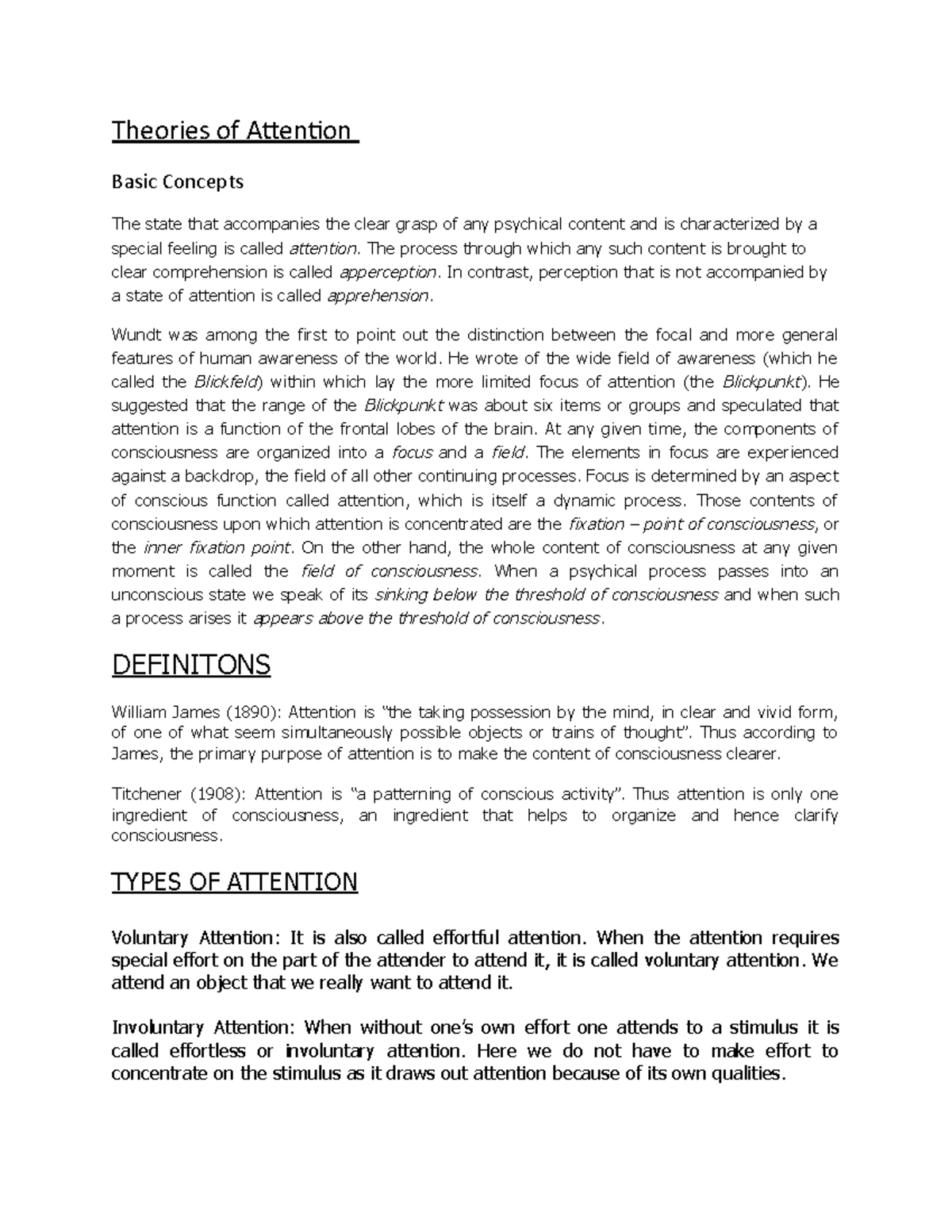 Theories of Attention - Theories of Attention Basic Concepts The state ...