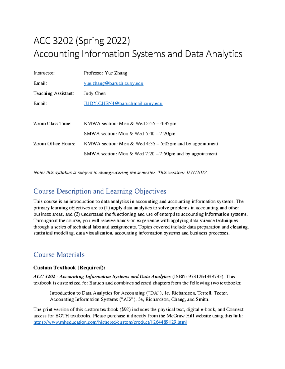 ACC 3202 Syllabus Spring 2022 Yue Zhang ACC 3202 (Spring 2022