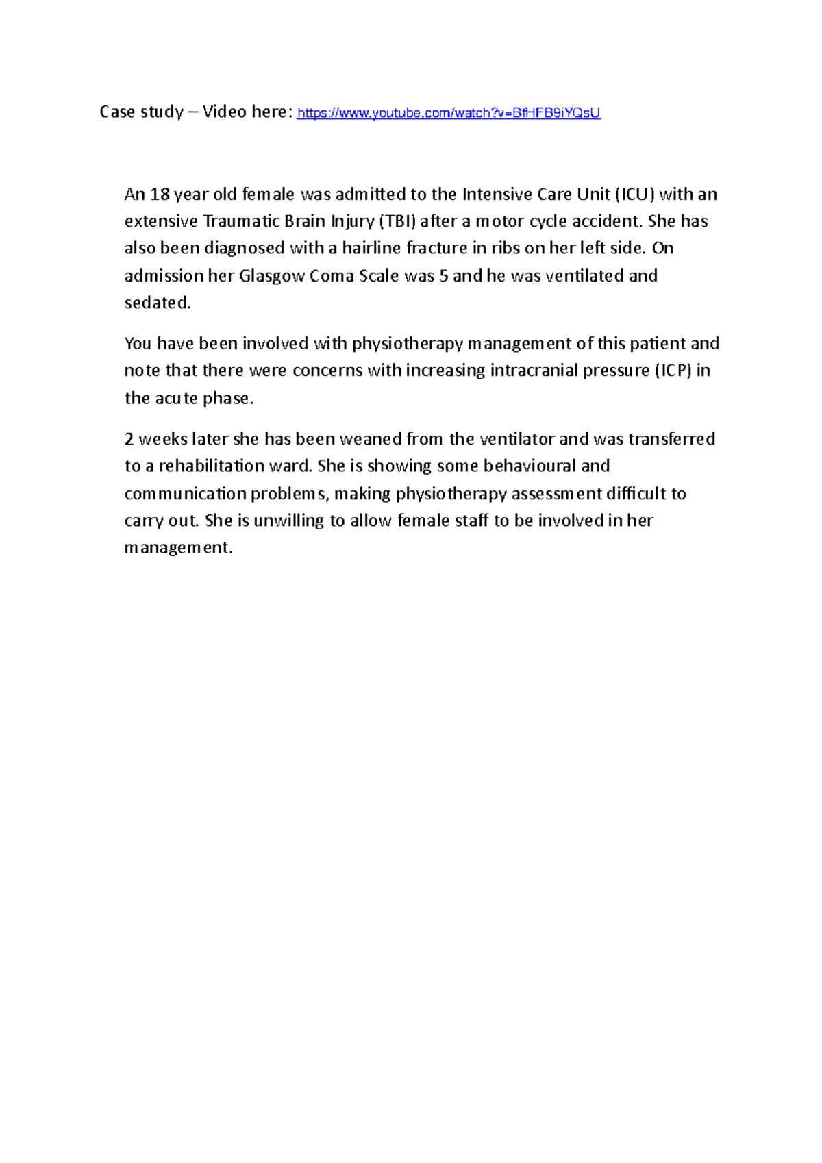 Case Study Tbi Neurorehabilitation Notes 2019 2020 Case Study