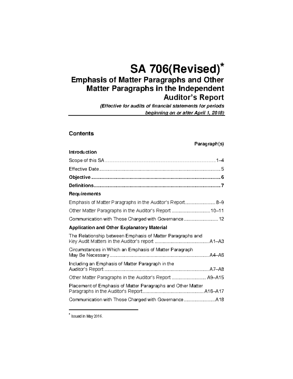 SA 706 - Not Applicable - SA 706(Revised)* Emphasis of Matter ...
