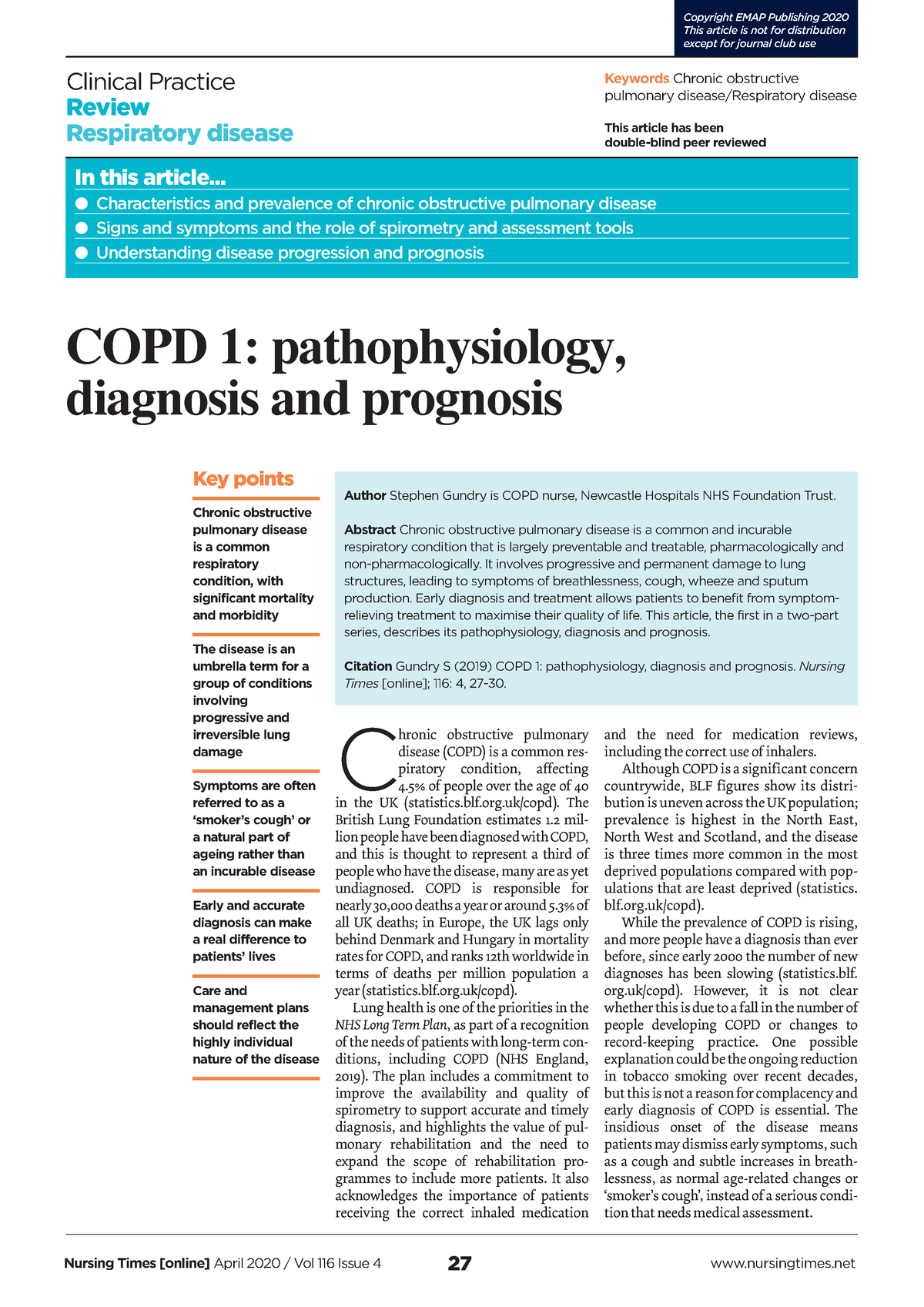 2003 25 COPD 1 pathophysiology diagnosis and prognosis - This article ...