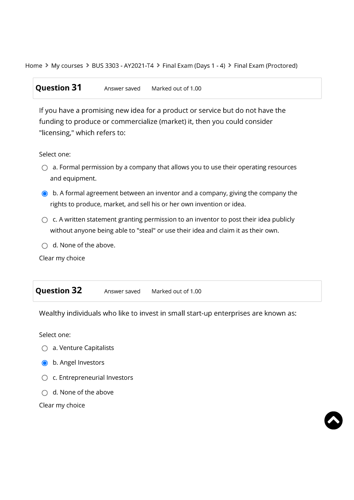 Final Exam Quiz Unit Attempt Review-Entrepreneurship 1 Bus 3303 ...