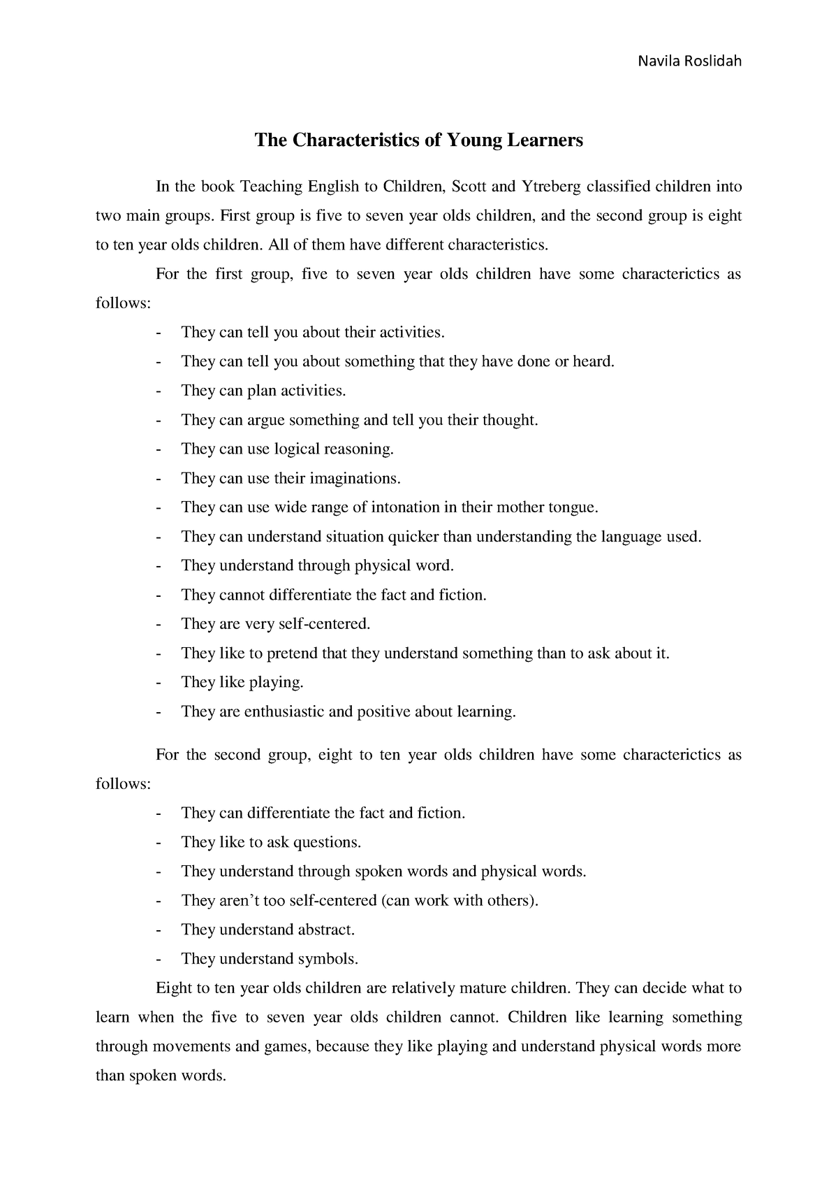 characteristics of young learners essay