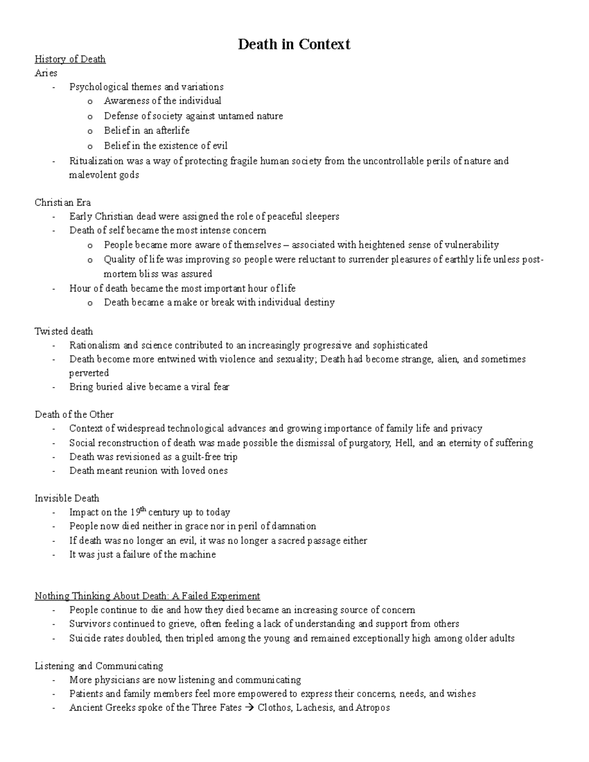 PSYC 3570 - Lecture notes - Death in Context History of Death Aries ...