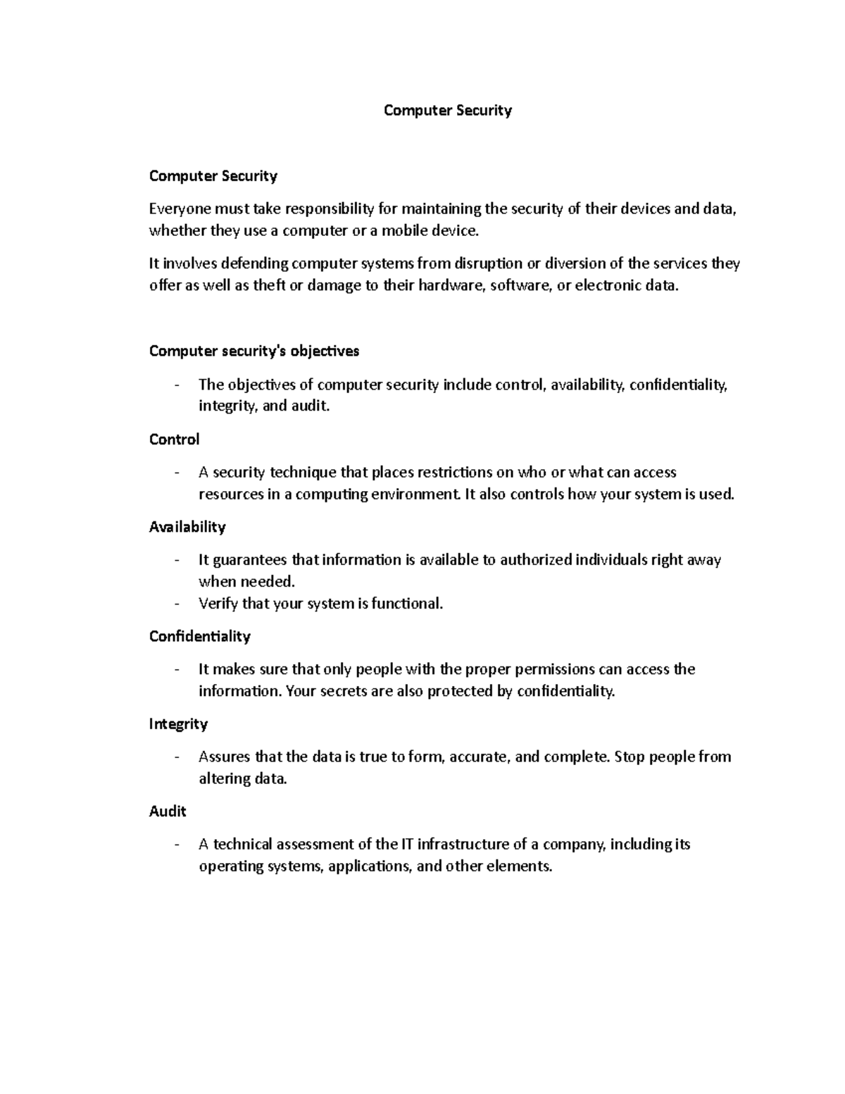 Notes in Computer Security - Computer Security Computer Security ...