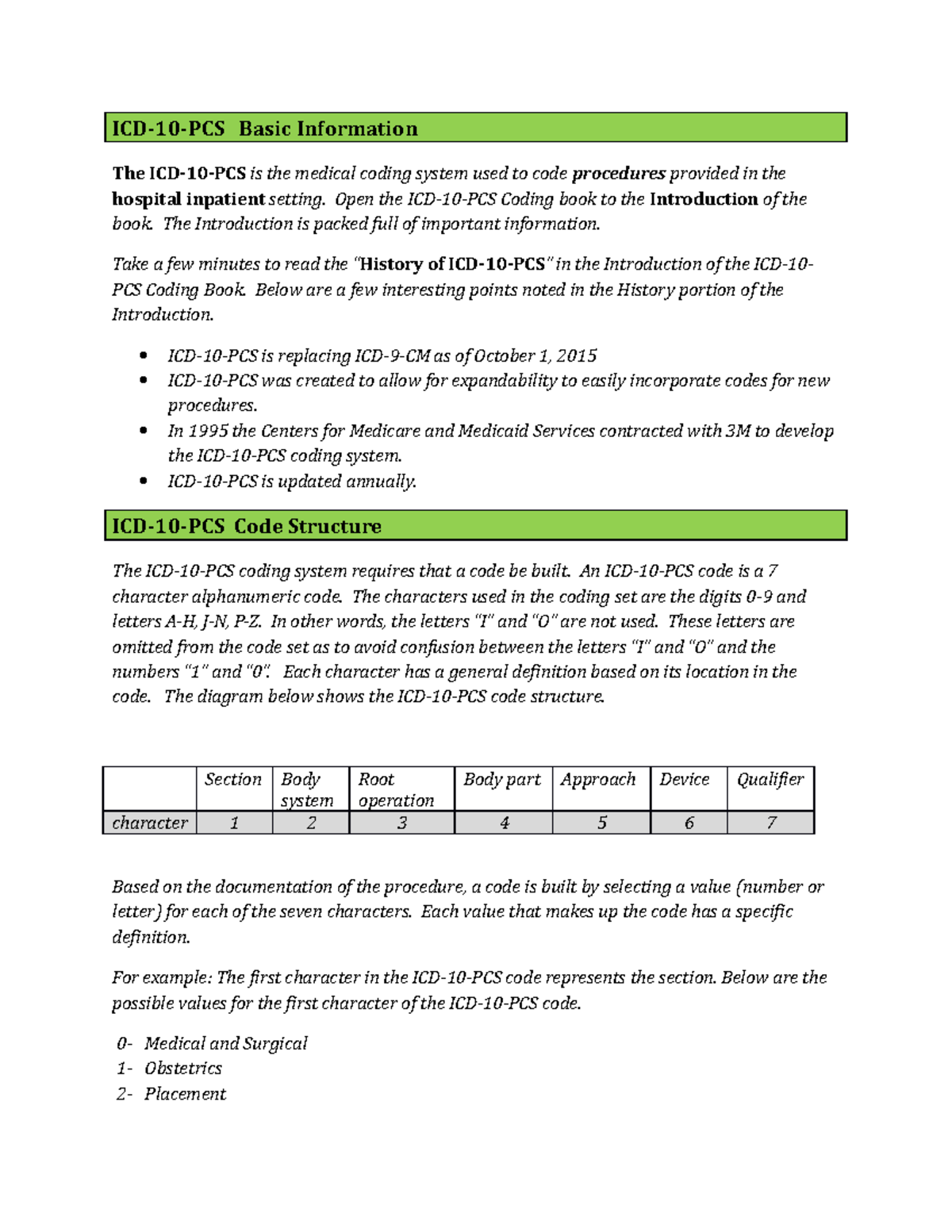 ICD 10 PCS lesson index tables structure 05 12 15 ICD10PCS Basic