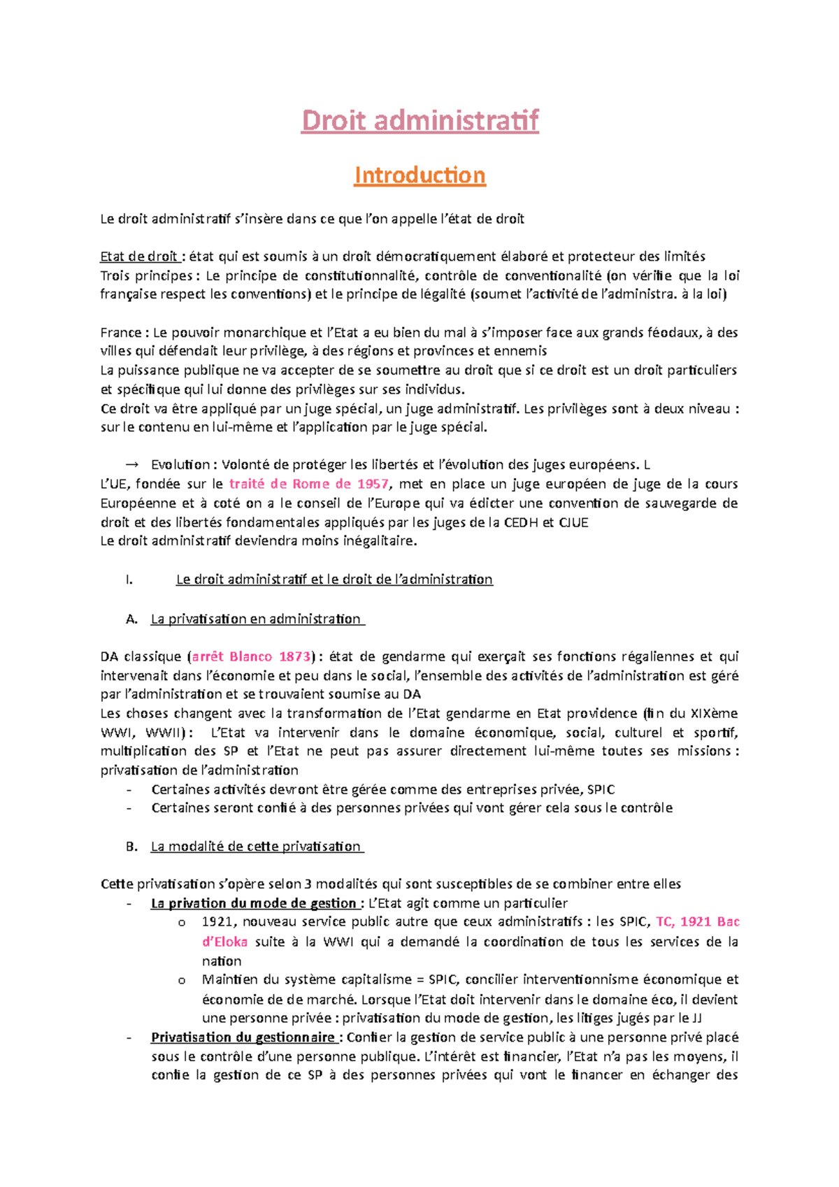 Fiche Droit Administratif Semestre 1 - Droit Administratif Introduction ...