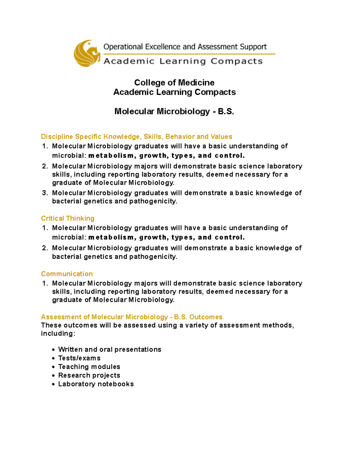 Alc com molecular microbiology bs College of Medicine Academic