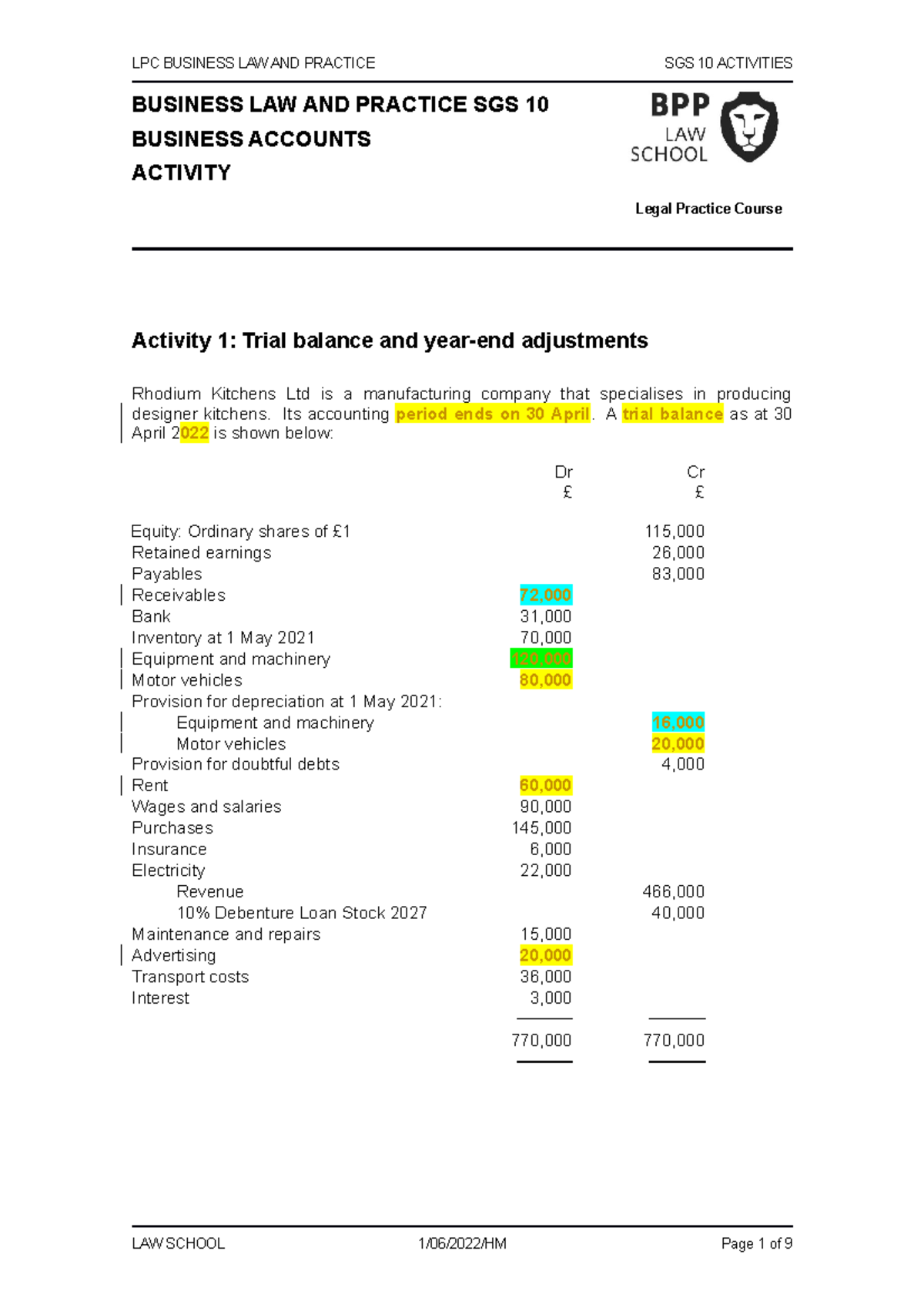 BLP SGS 10 Activity 2022-23 - LPC BUSINESS LAW AND PRACTICE SGS 10 ...