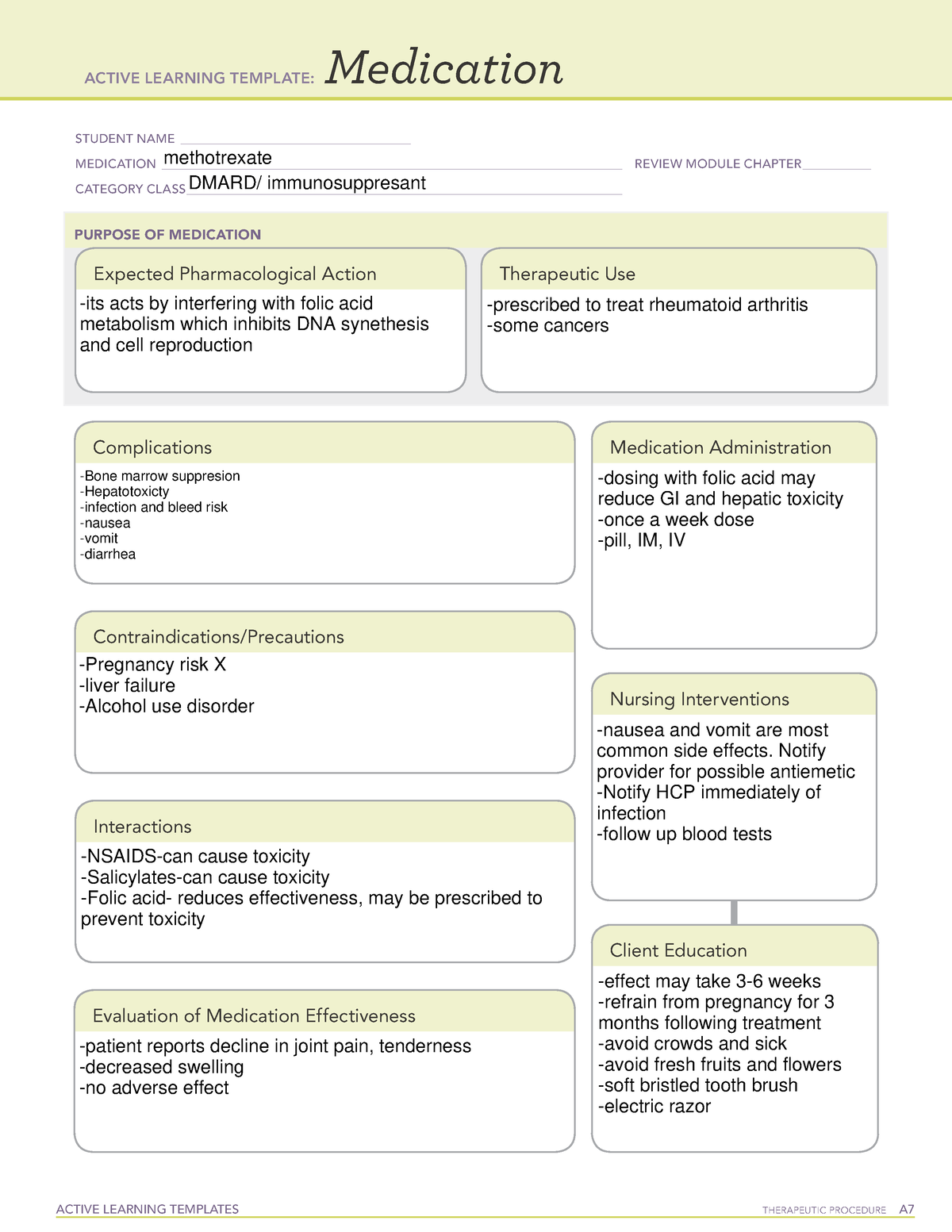 medication methotrexate ACTIVE LEARNING TEMPLATES THERAPEUTIC