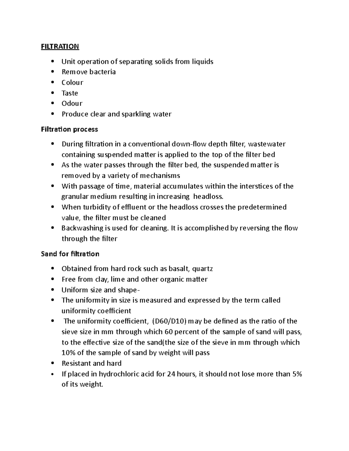 Filtration Lecture notes FILTRATION Unit operation of separating solids from liquids Remove