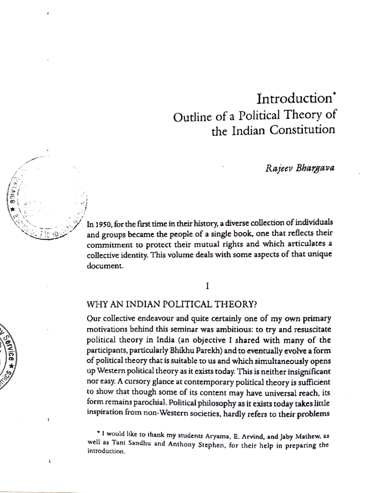 Political Theory of Indian Constitution, Bhargava Rajeev Introduction