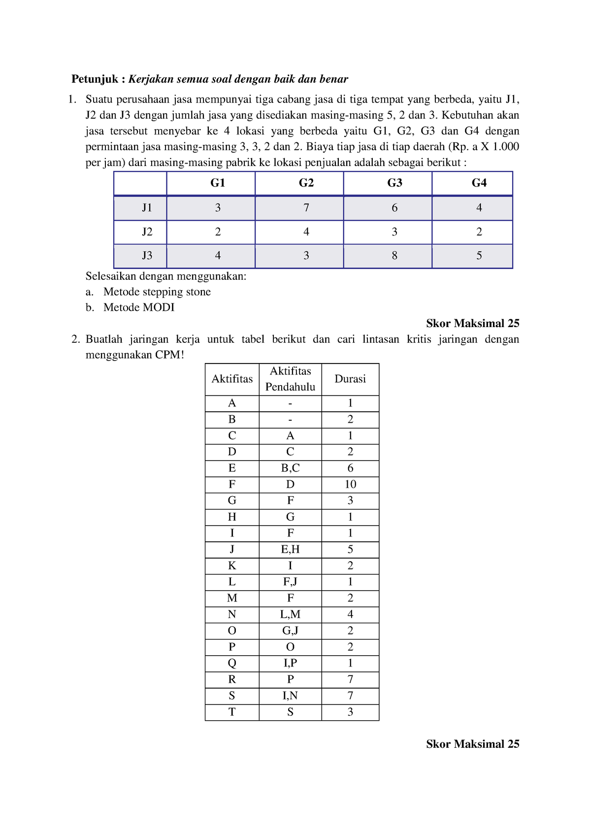 Exam 13 April 2017, Questions - Petunjuk : Kerjakan Semua Soal Dengan ...