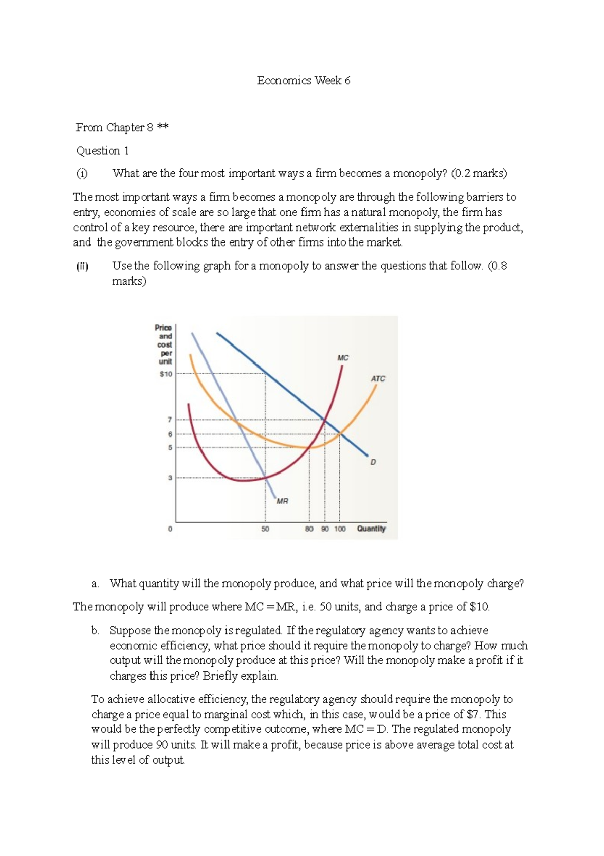 Economics Week 6 - Week 5 Tutorial Work - Economics Week 6 From Chapter ...