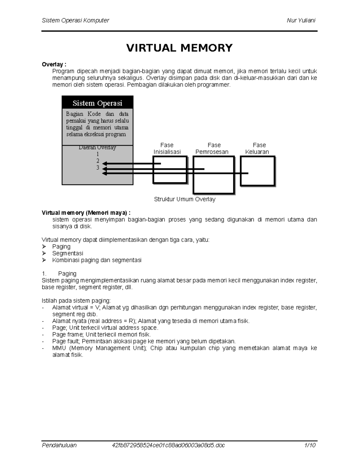 BAB4b - lecture notes - VIRTUAL MEMORY Overlay : Program dipecah ...