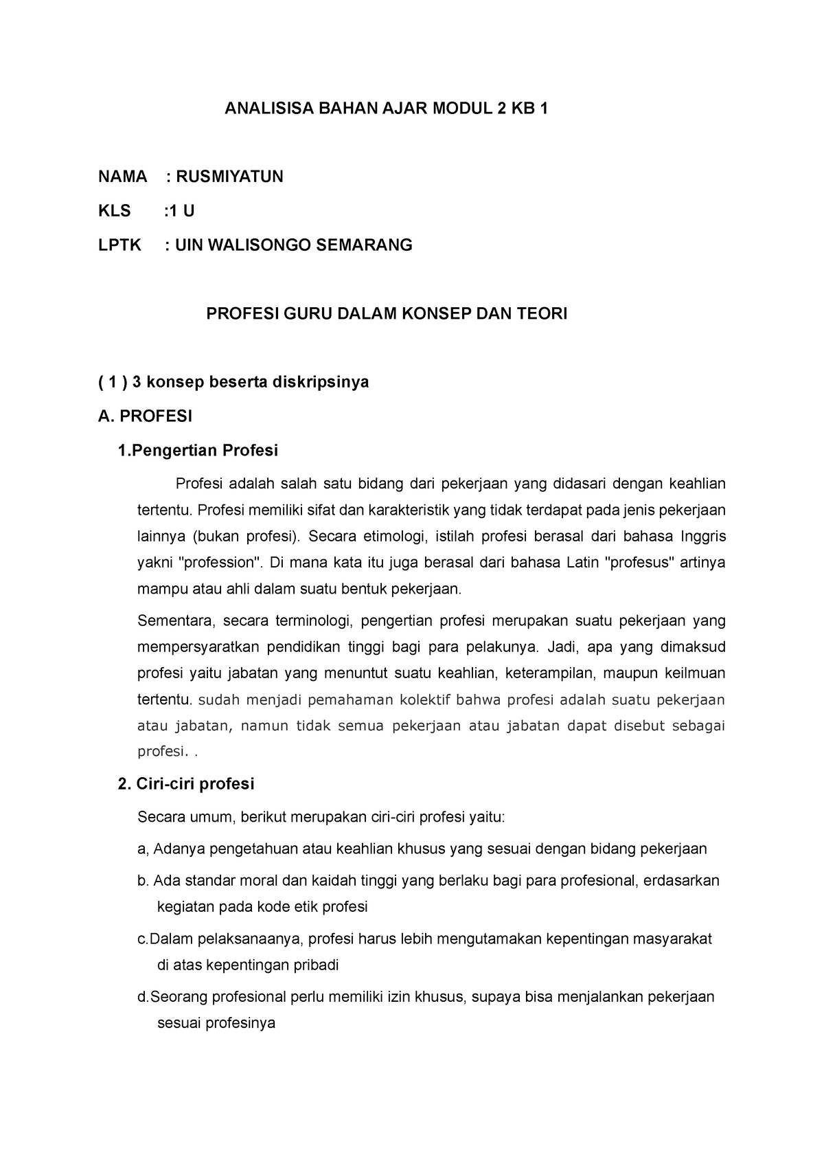 Analisis Modul 2 KB 1 Profesi GURU Dalam Konsep DAN Teori - ANALISISA ...