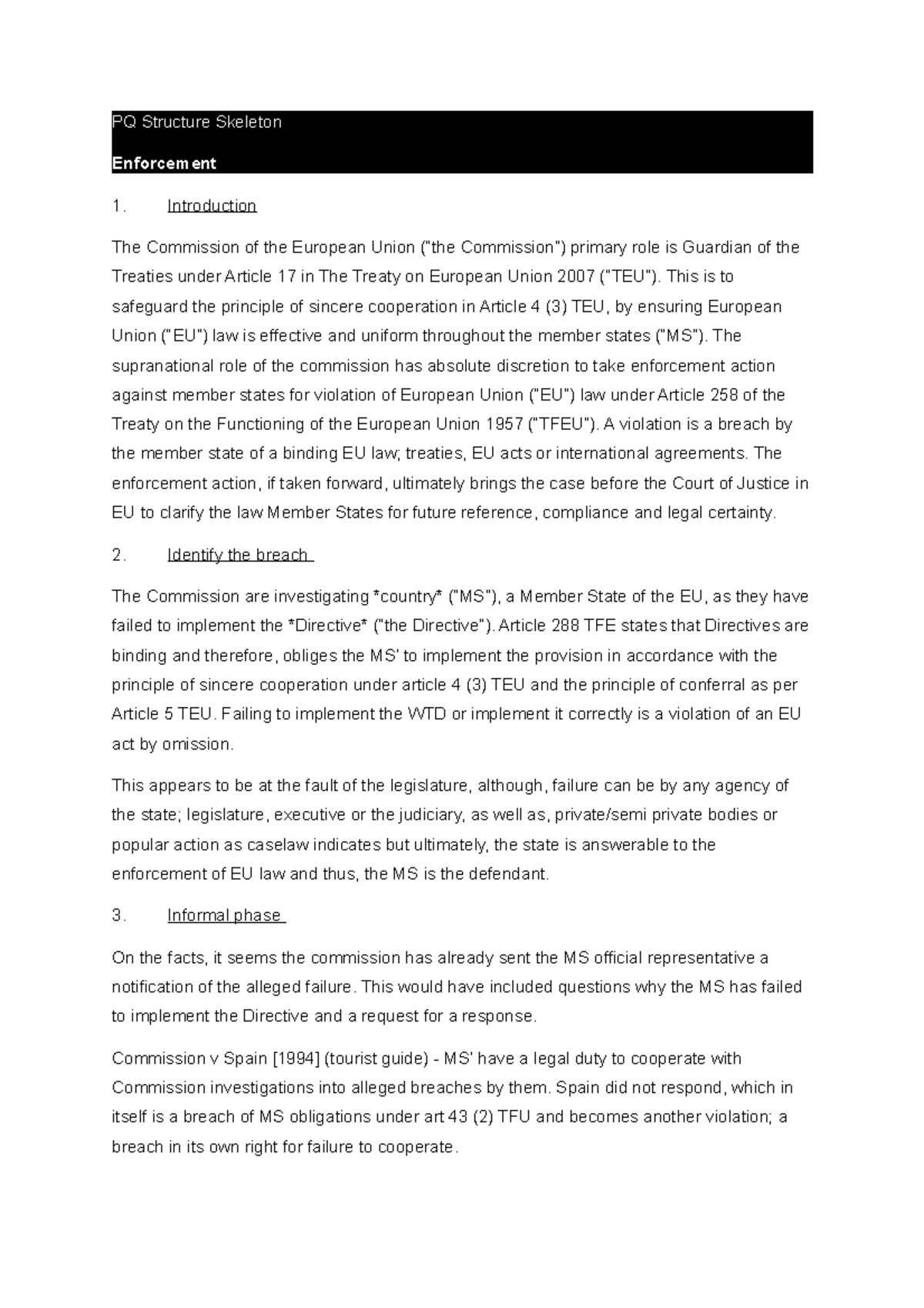 Enforcement Problem Question Structure Skeleton - PQ Structure Skeleton ...