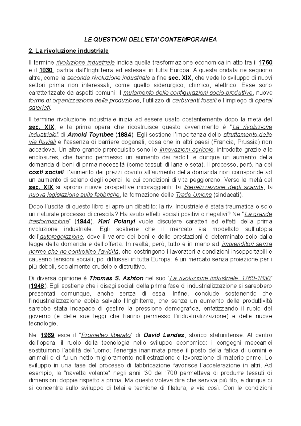 Le questioni dell'età contemporanea - LE QUESTIONI DELL’ETA ...