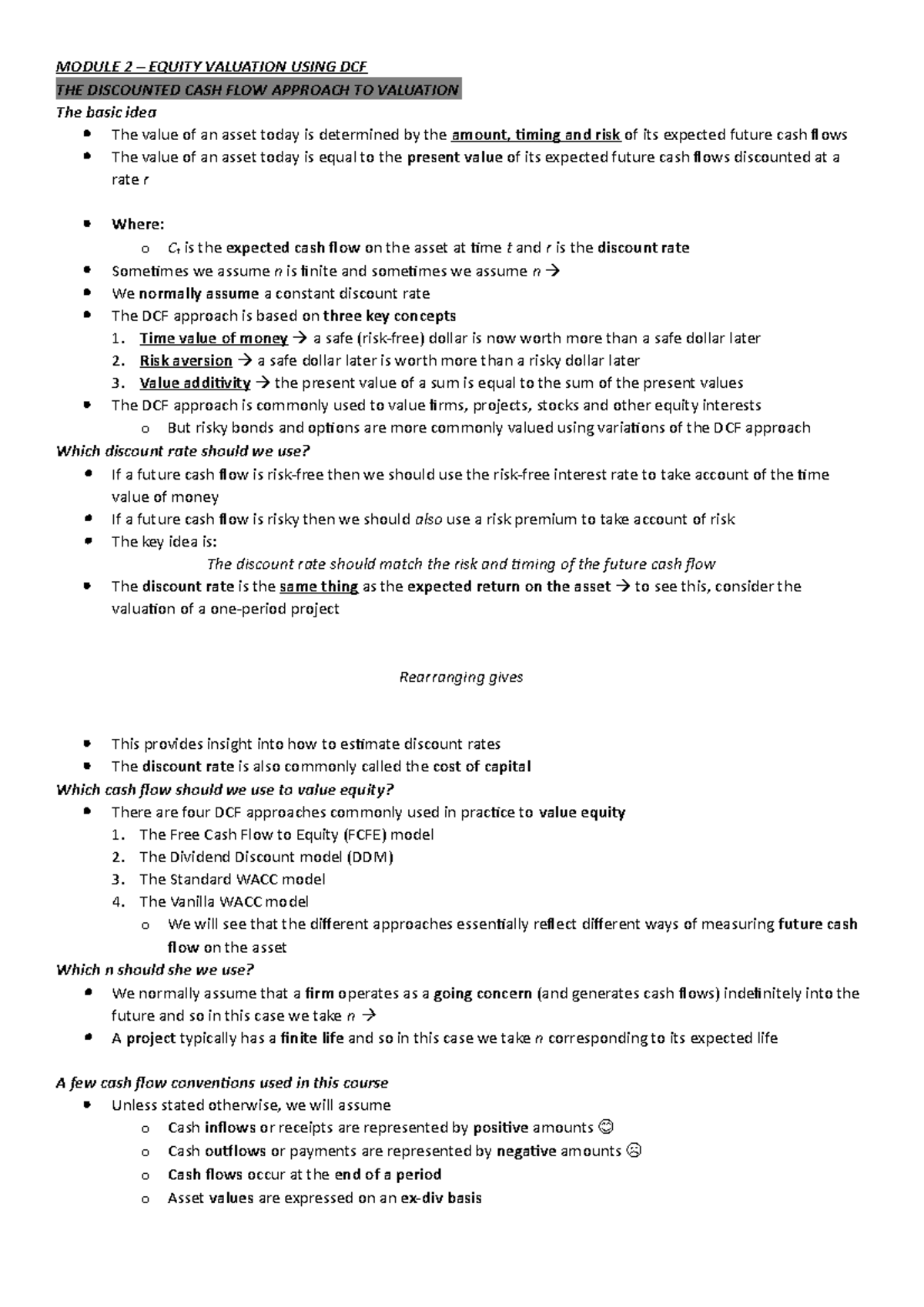 Module 2 - Equity Valuation Using DCF - MODULE 2 – EQUITY VALUATION ...