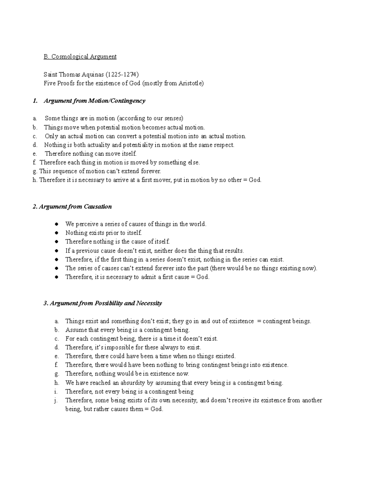 EXAM 2 Material - Lecture Notes - Cosmological Argument - B ...