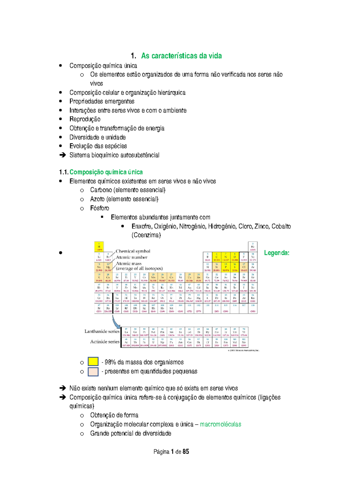 Resumos Para Exame De Biologia I 1 As Da Vida O Os Elementos Organizados De Uma Forma Verificada Studocu