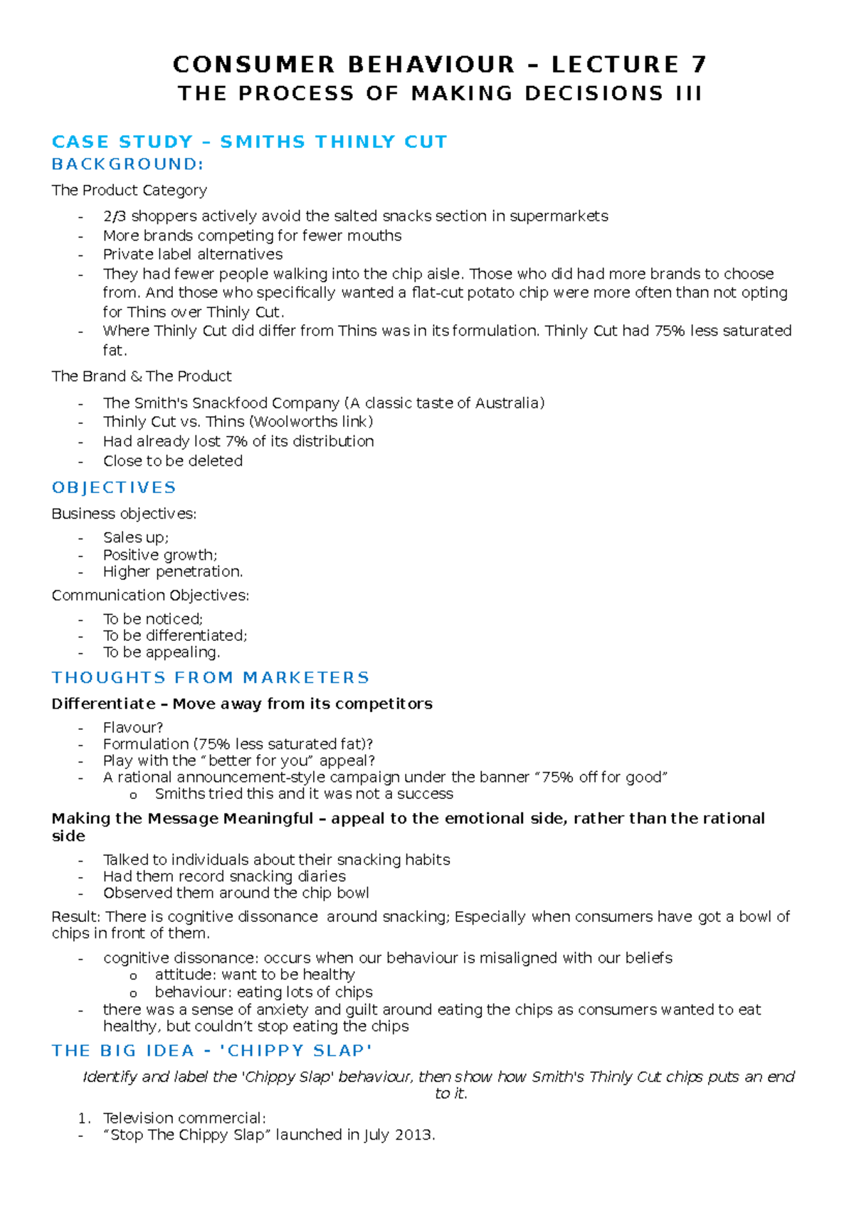 Consumer Behaviour Lecture 7 Notes - CONSUMER BEHAVIOUR – LECTURE 7 THE ...