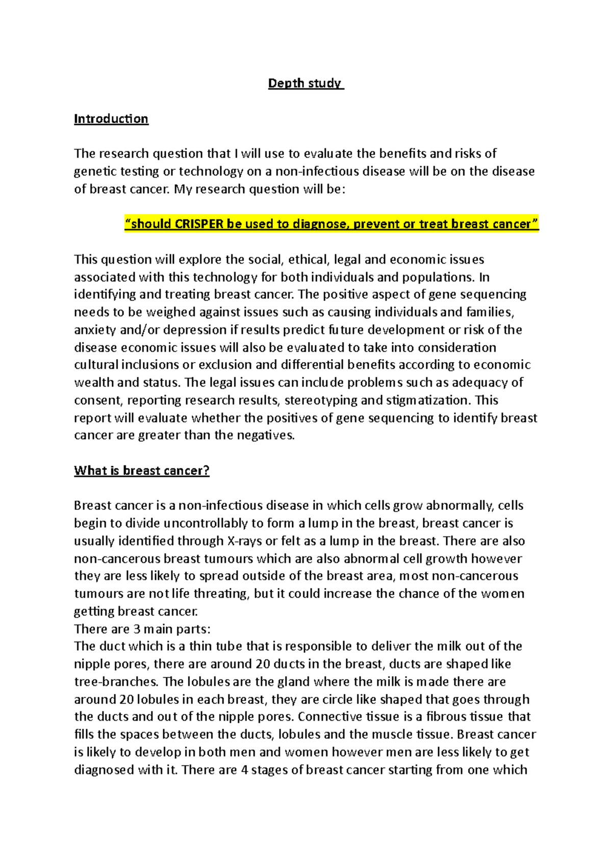 Depth study-3dvf tyhg345t6y - EBIO259 - UWS - Studocu