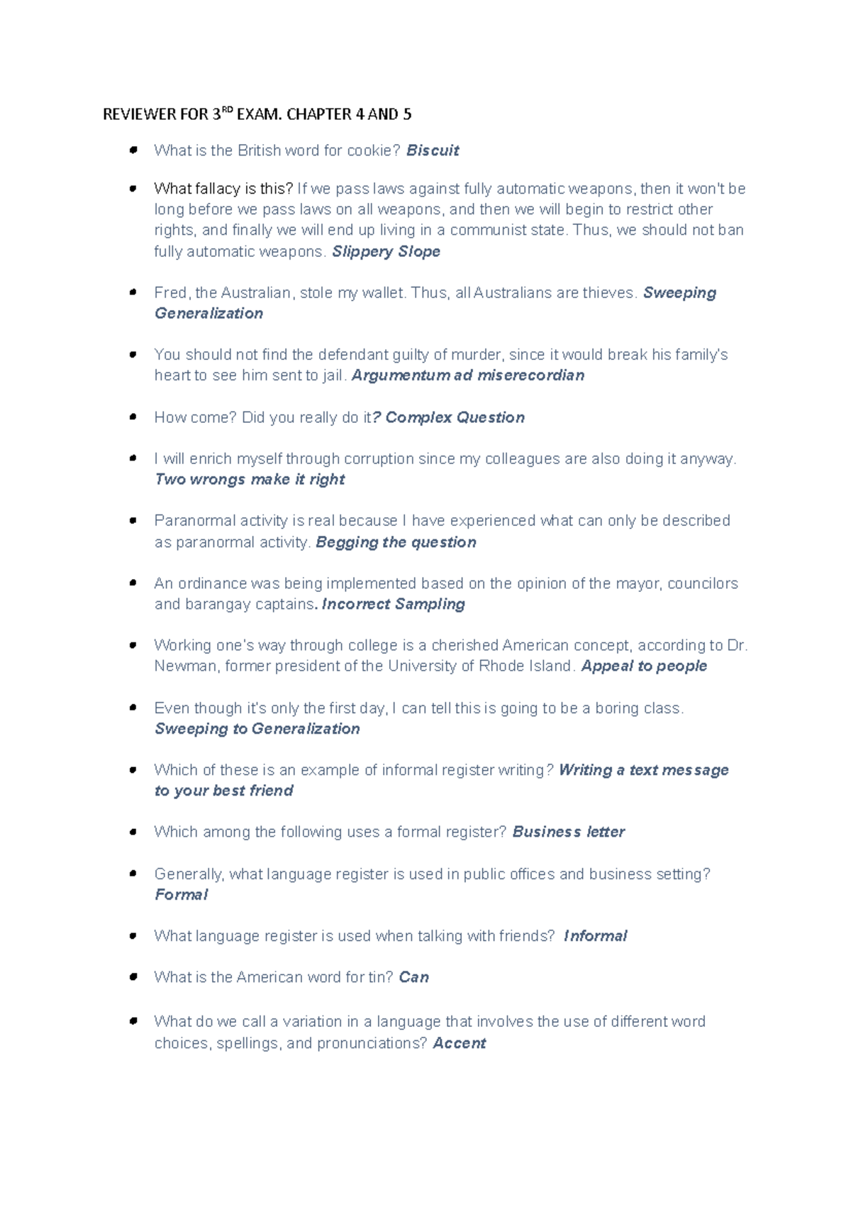 Reviewer FOR 3RD EXAM - REVIEWER FOR 3RD EXAM. CHAPTER 4 AND 5 What is ...