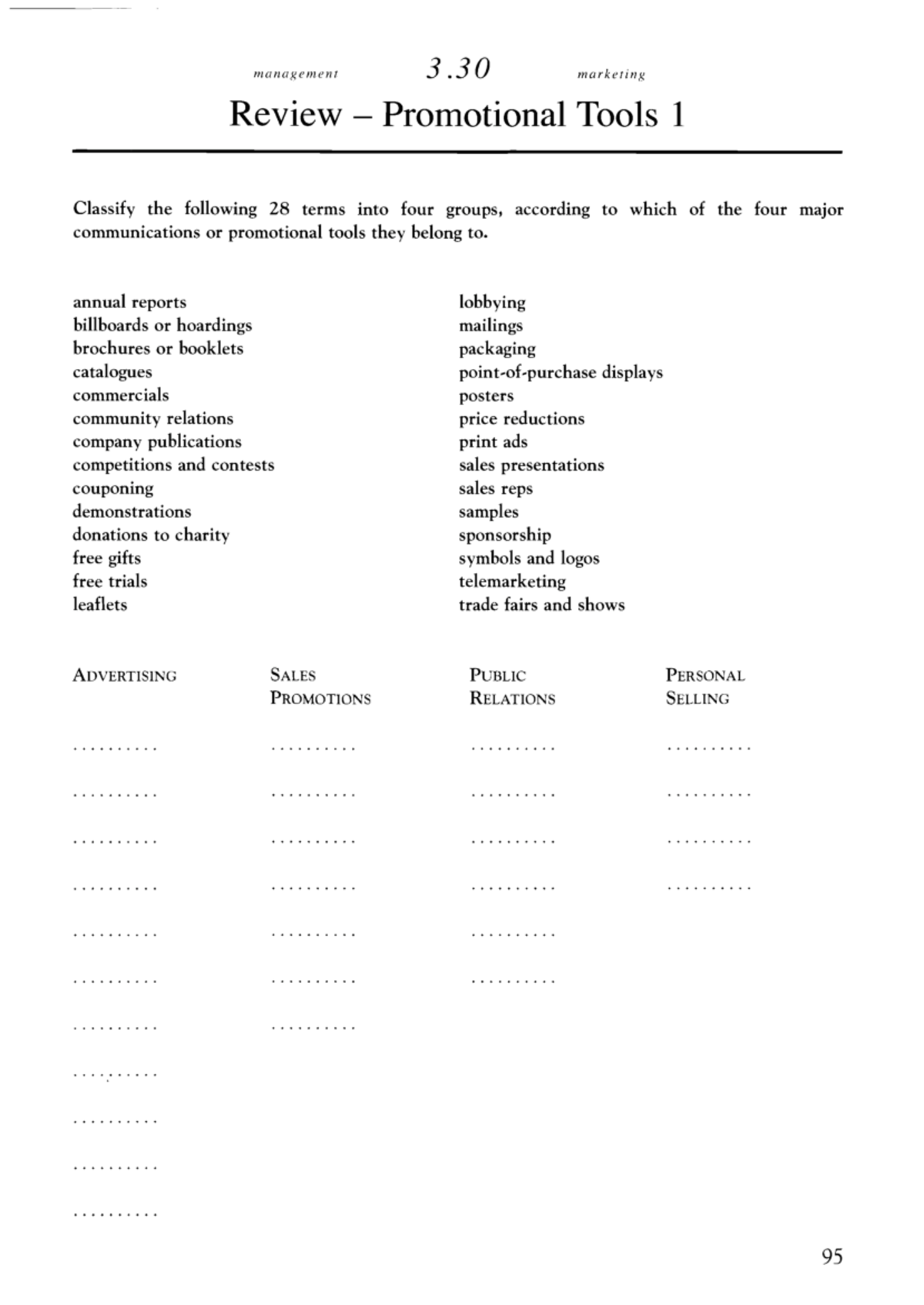 english for marketing - Review Promotional Tools 1 Classify the ...