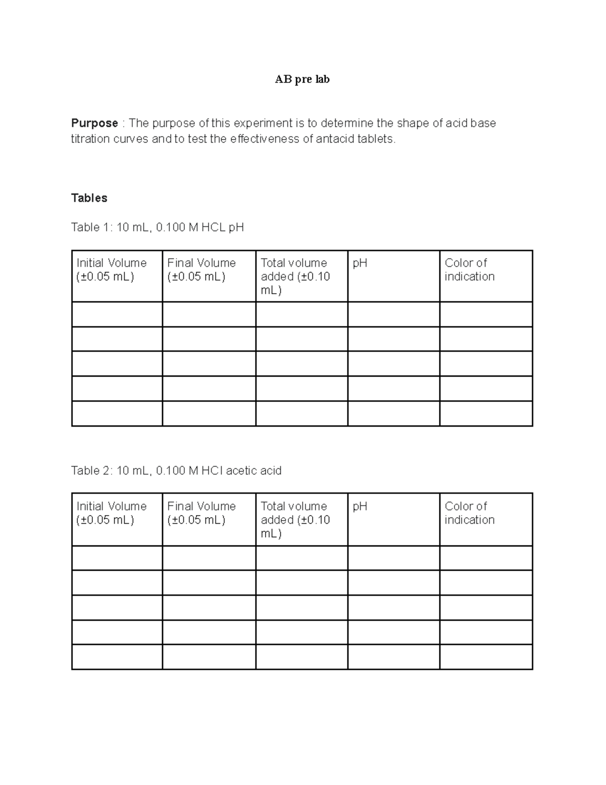 AB pre lab pre - prelab - AB pre lab Purpose : The purpose of this ...