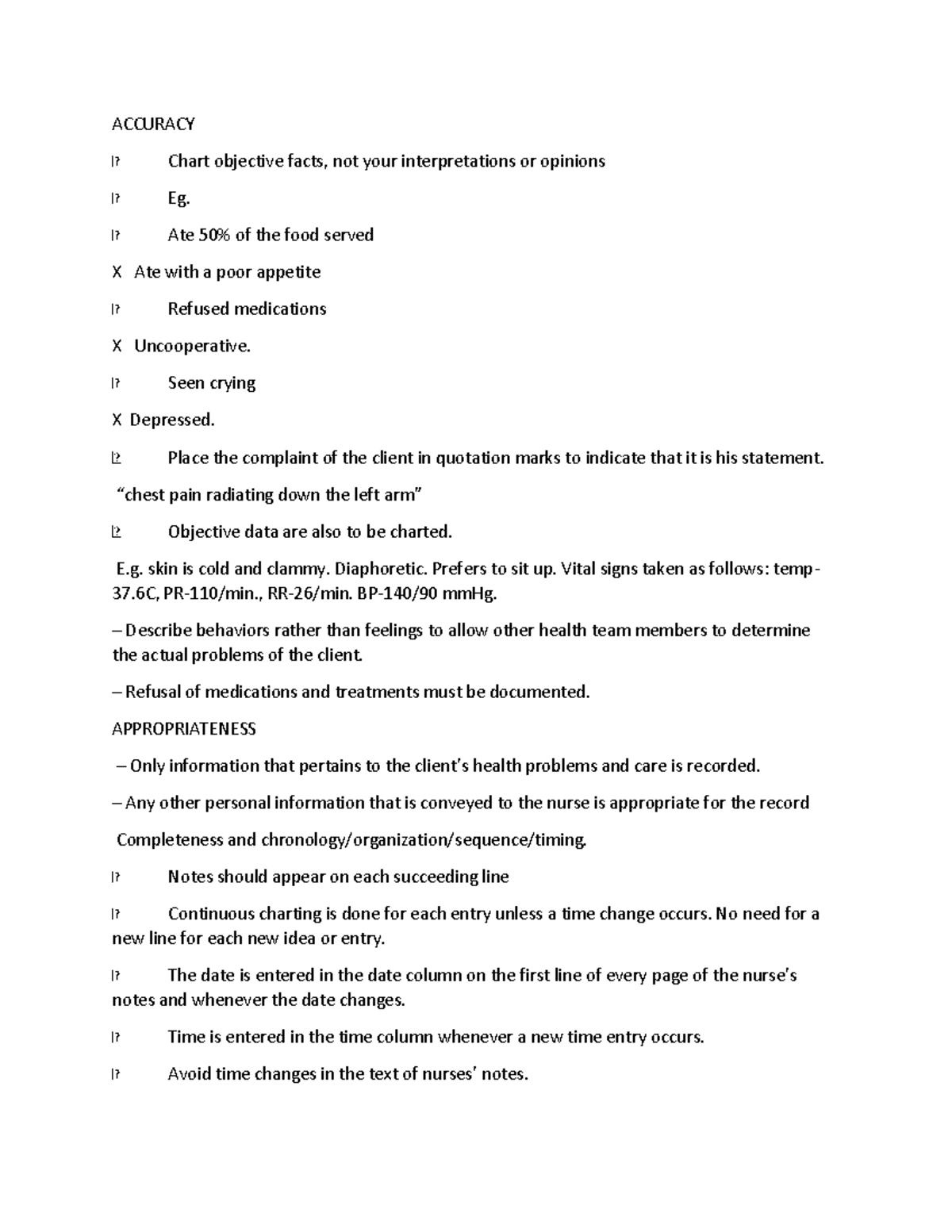 Nursing notes 6 - ACCURACY Chart objective facts, not your ...