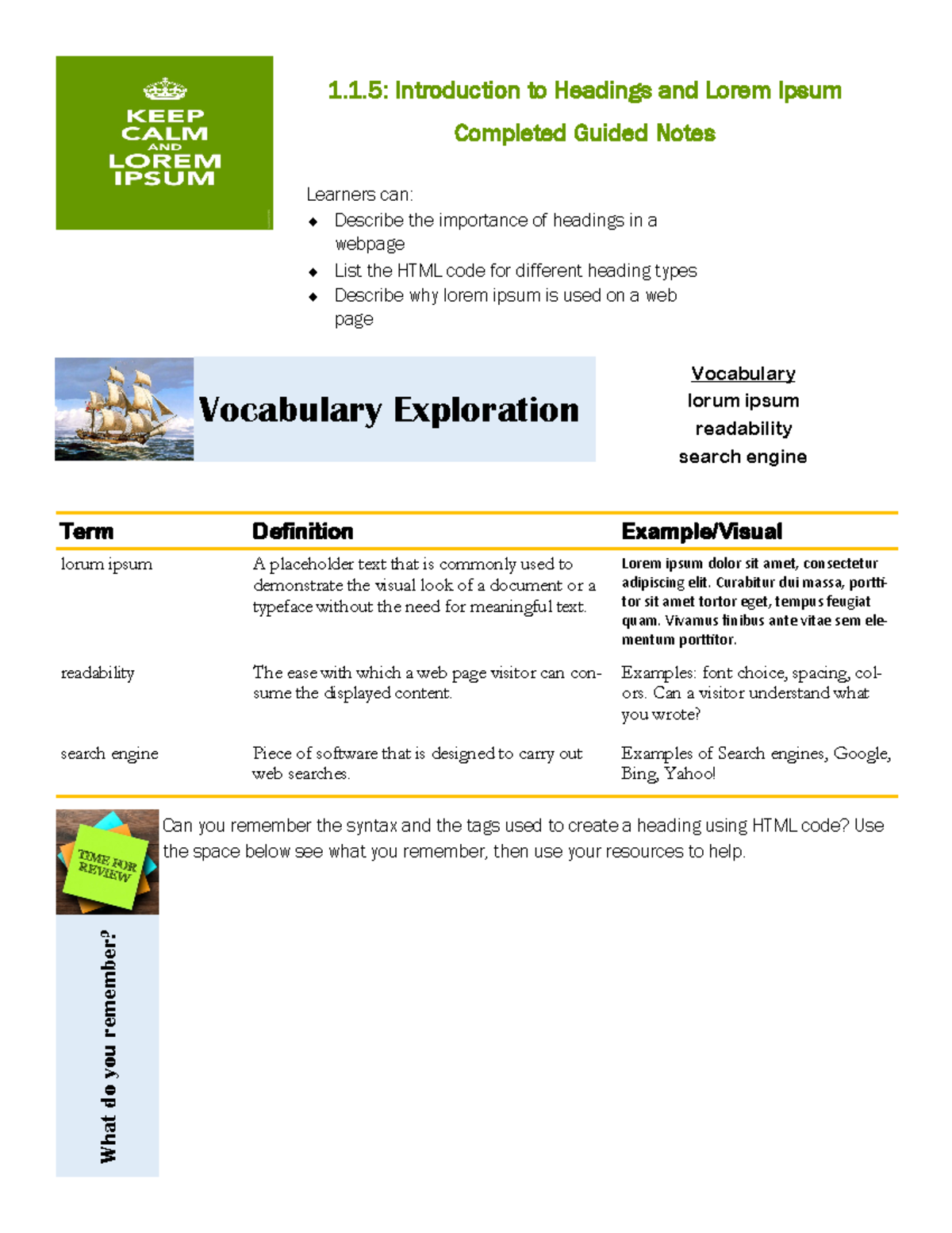 1.1.5 Intro to Headings and Lorem Ipsum - 1. 1. 5 : Introduction to ...