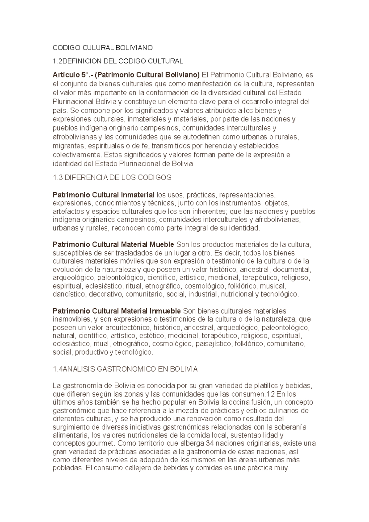 Marcos MET DE INF - esta es una practica - CODIGO CULURAL BOLIVIANO 1 ...