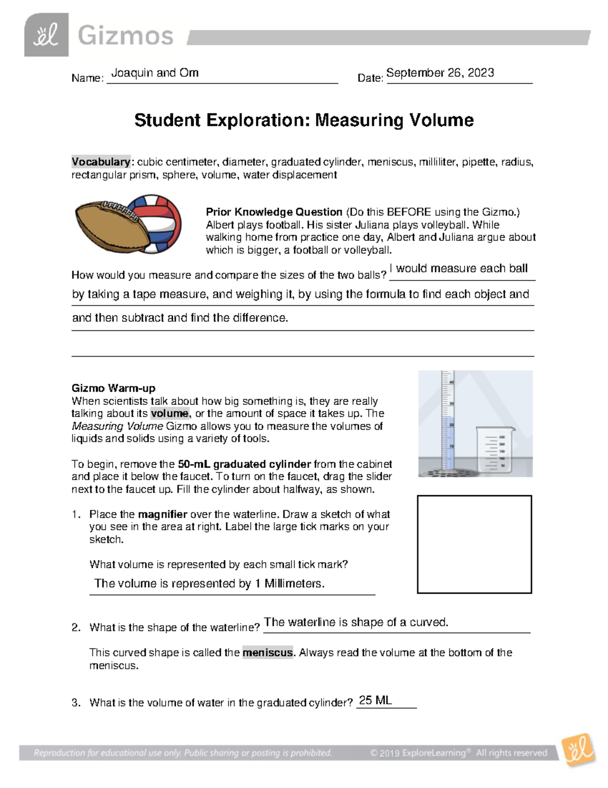 Measuring Volume gizmo Name ______________________________________ Date