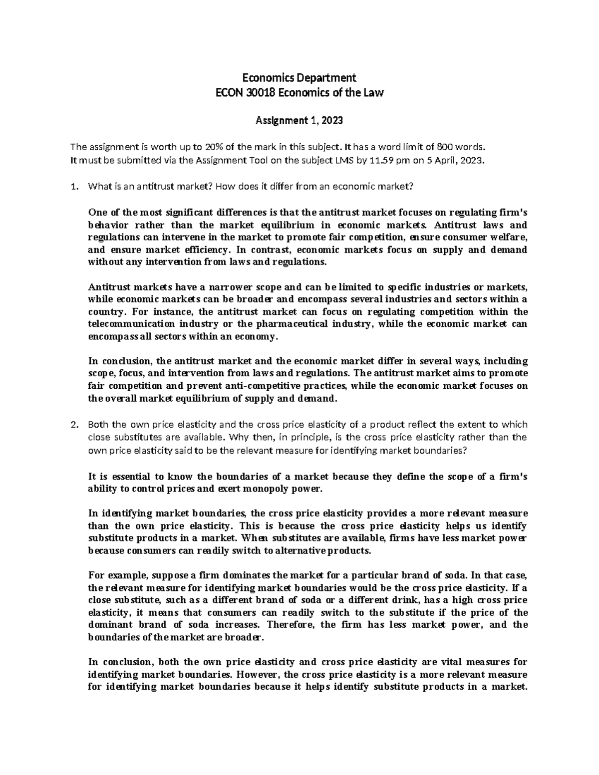 Assignment+1+Semester+1+2023 - Economics Department ECON 30018 ...