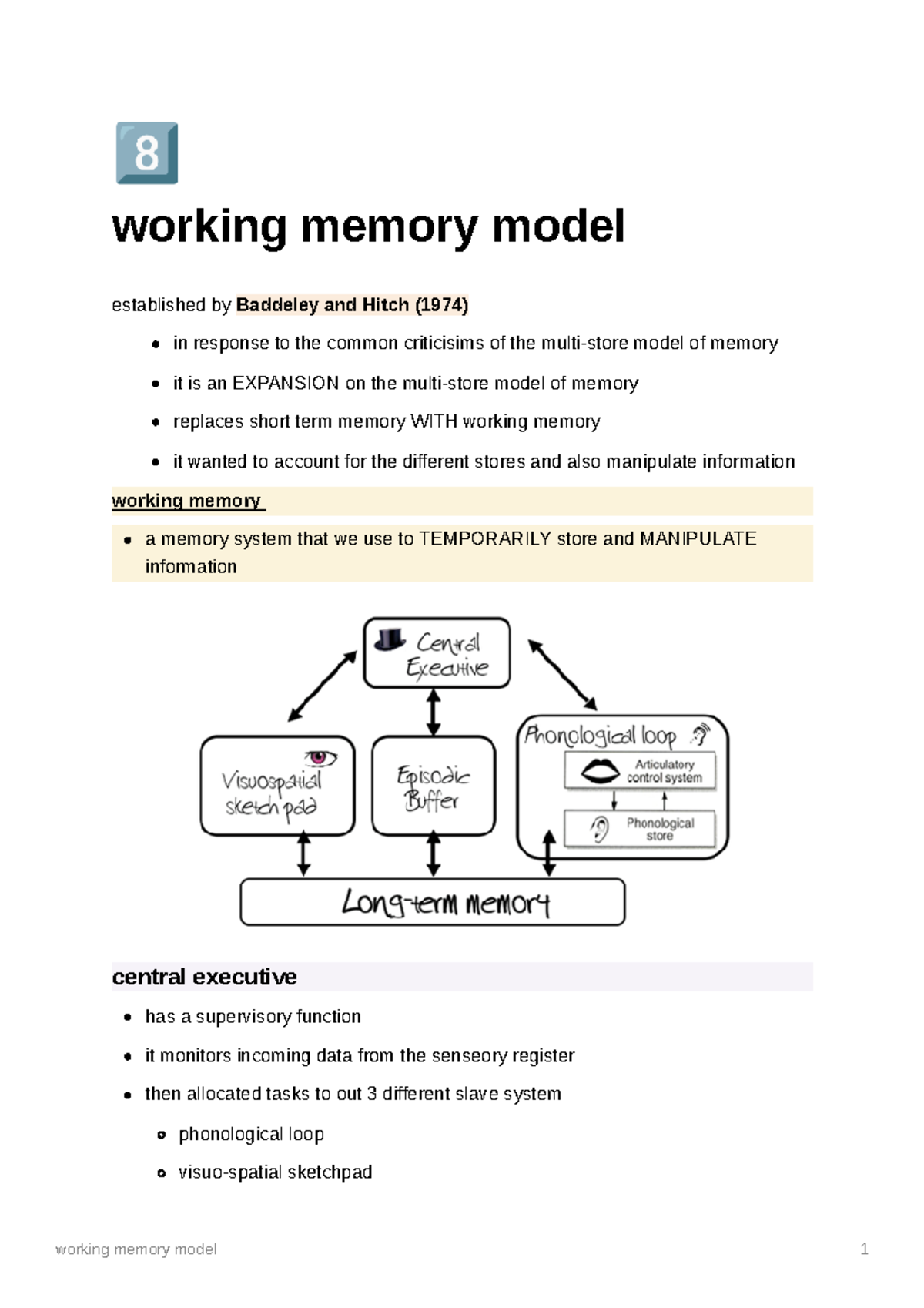 working memory model essay