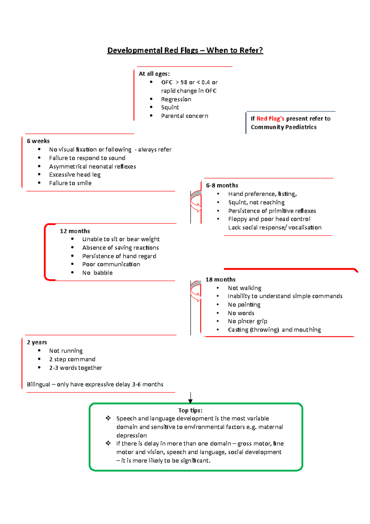 CYP Developmental red flags one page guidance Developmental Red Flags